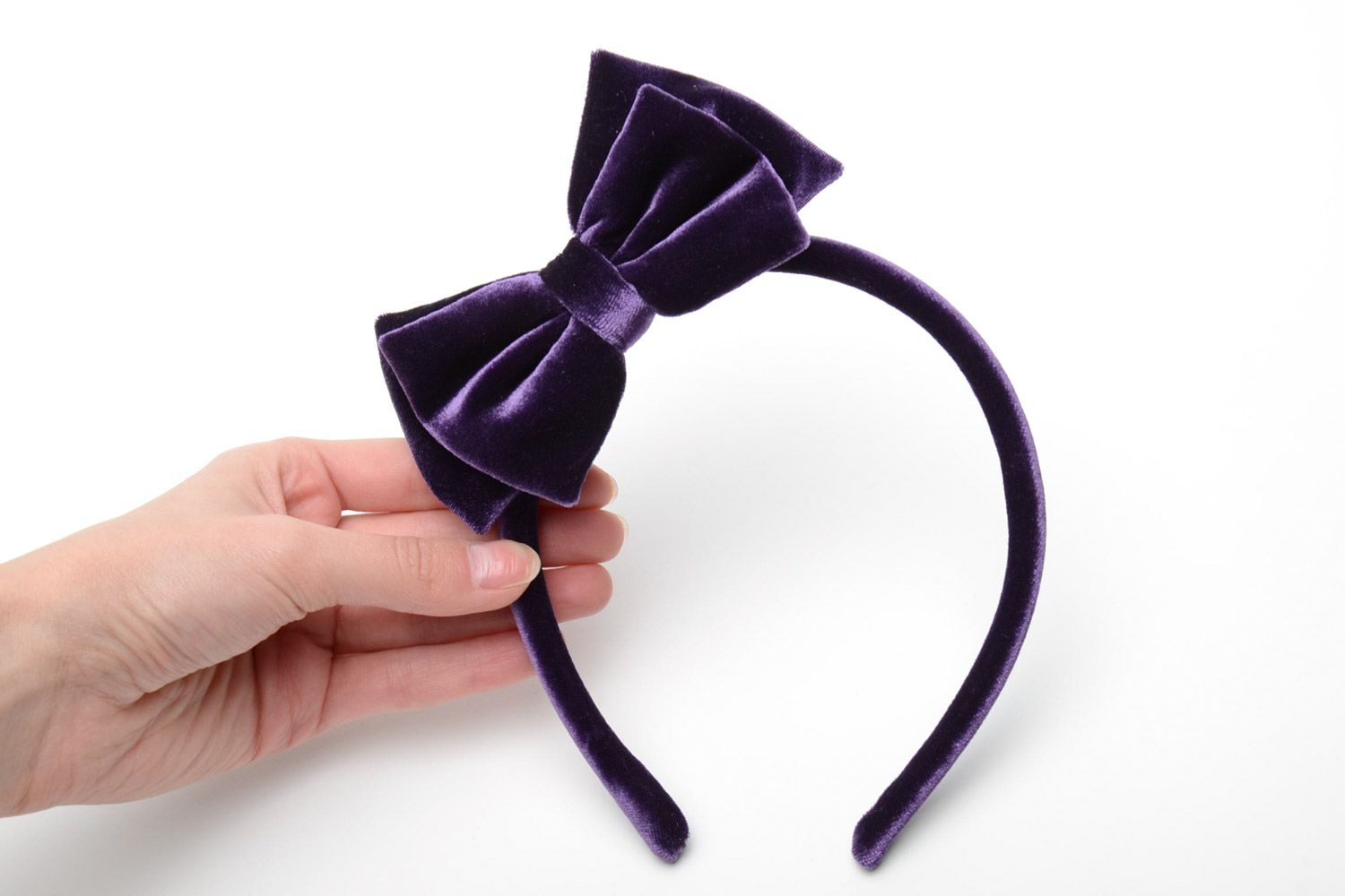 Serre-tête décoratif violet avec noeud en velours fait main pour femme photo 5