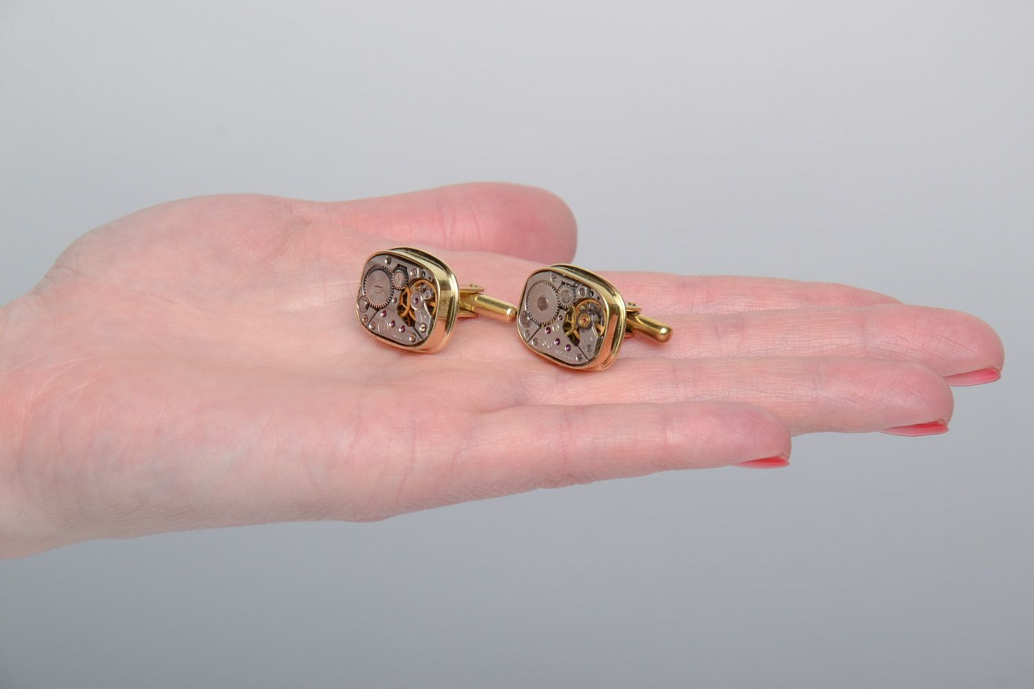 Ungewöhnliche schöne Steampunk Manschettenknöpfe aus Uhrwerken handmade unisex foto 5