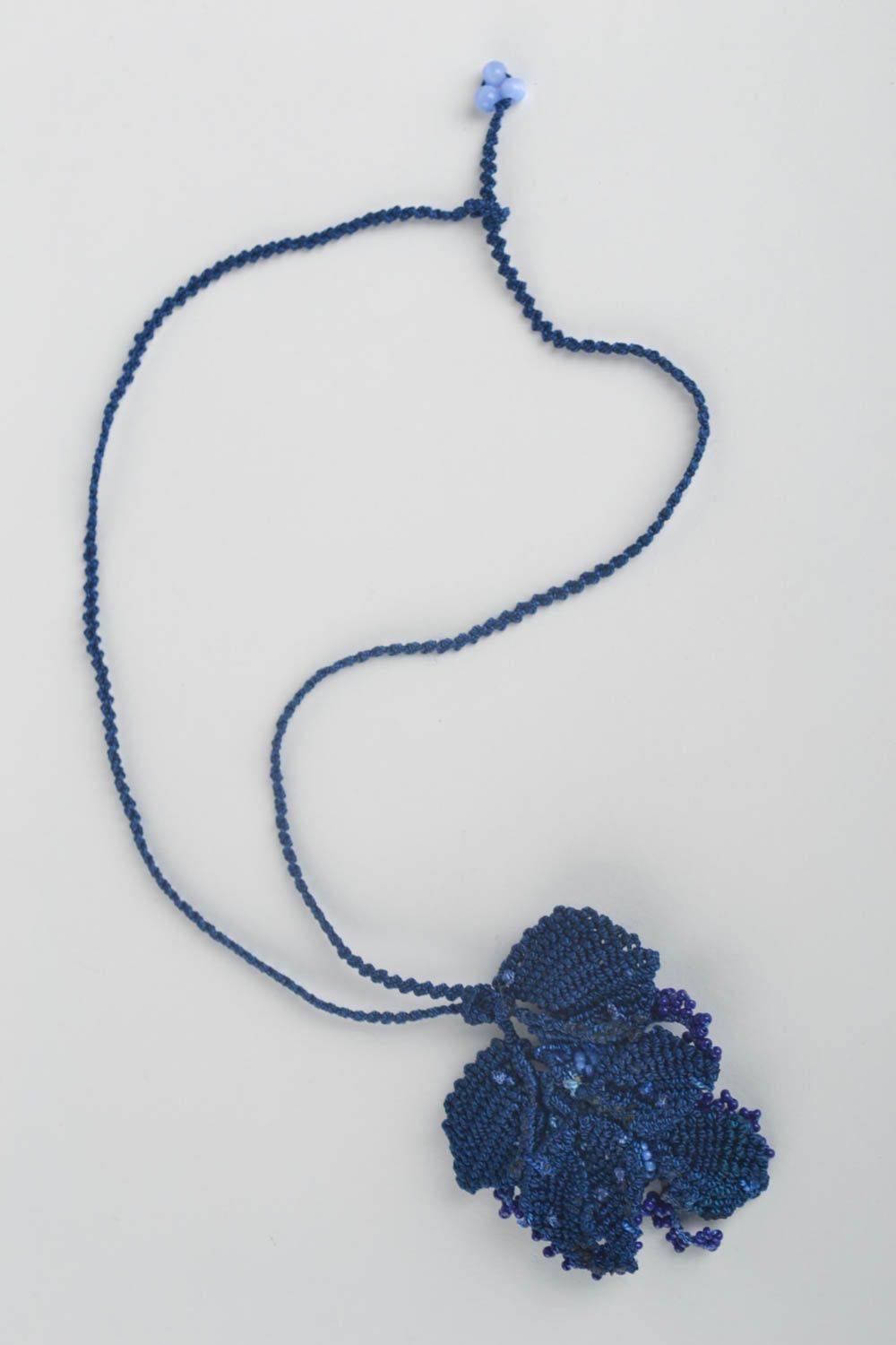 Handmade jewelry blue flower pendant beaded designer pendant cute present photo 3