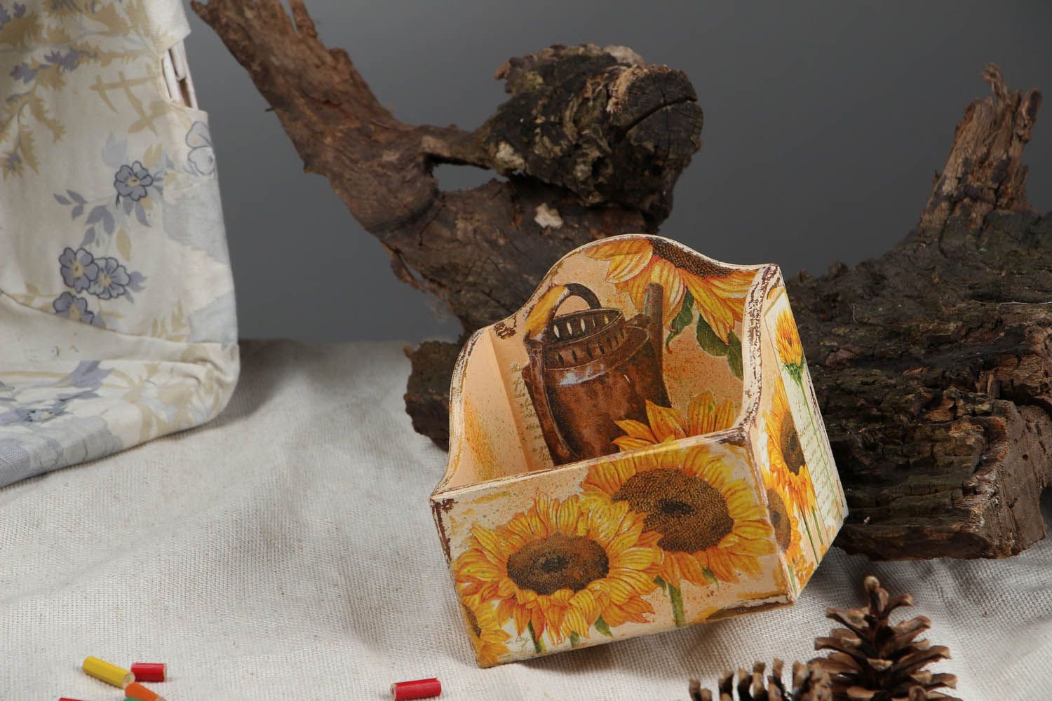 Behälter aus Holz für Gewürze Sonnenblumen  foto 1