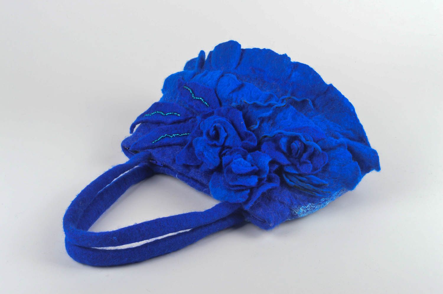 Нарядная сумка ручной работы женская сумка синего цвета сумка валяние красивая фото 3