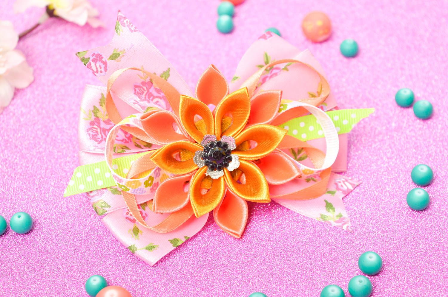 Goma para el pelo hecha a mano con flores accesorio para niñas regalo original foto 1