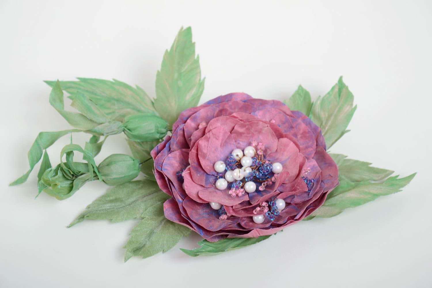 Unusual beautiful handmade designer textile flower brooch photo 2