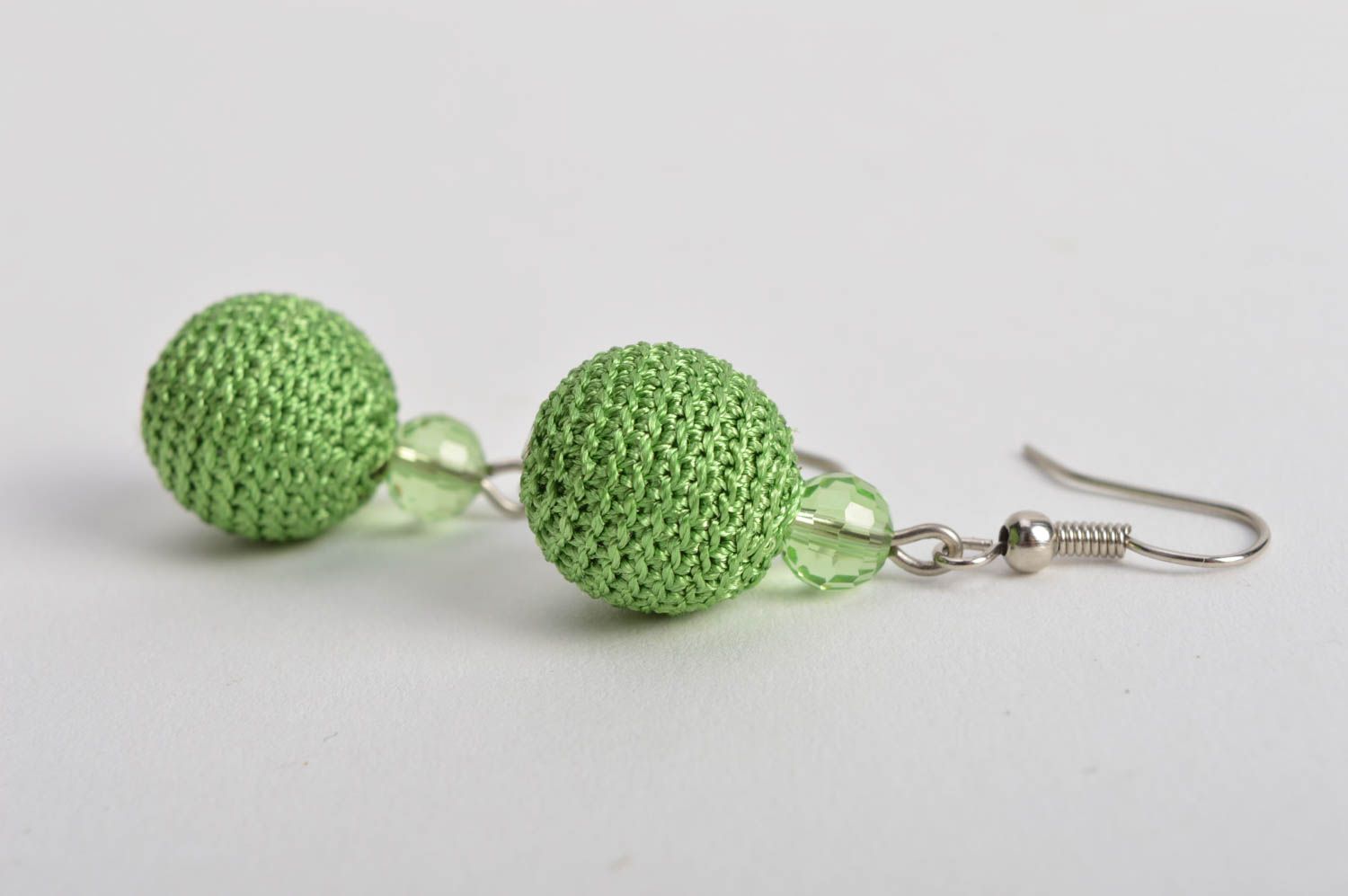 Set of handmade colorful crocheted ball shaped dangle earrings 4 pairs photo 5