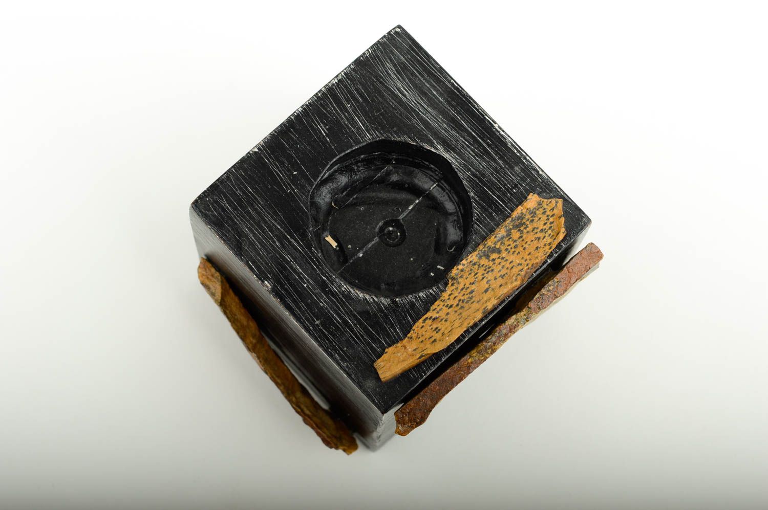 Portavelas artesanal elemento decorativo de madera negro regalo original foto 4