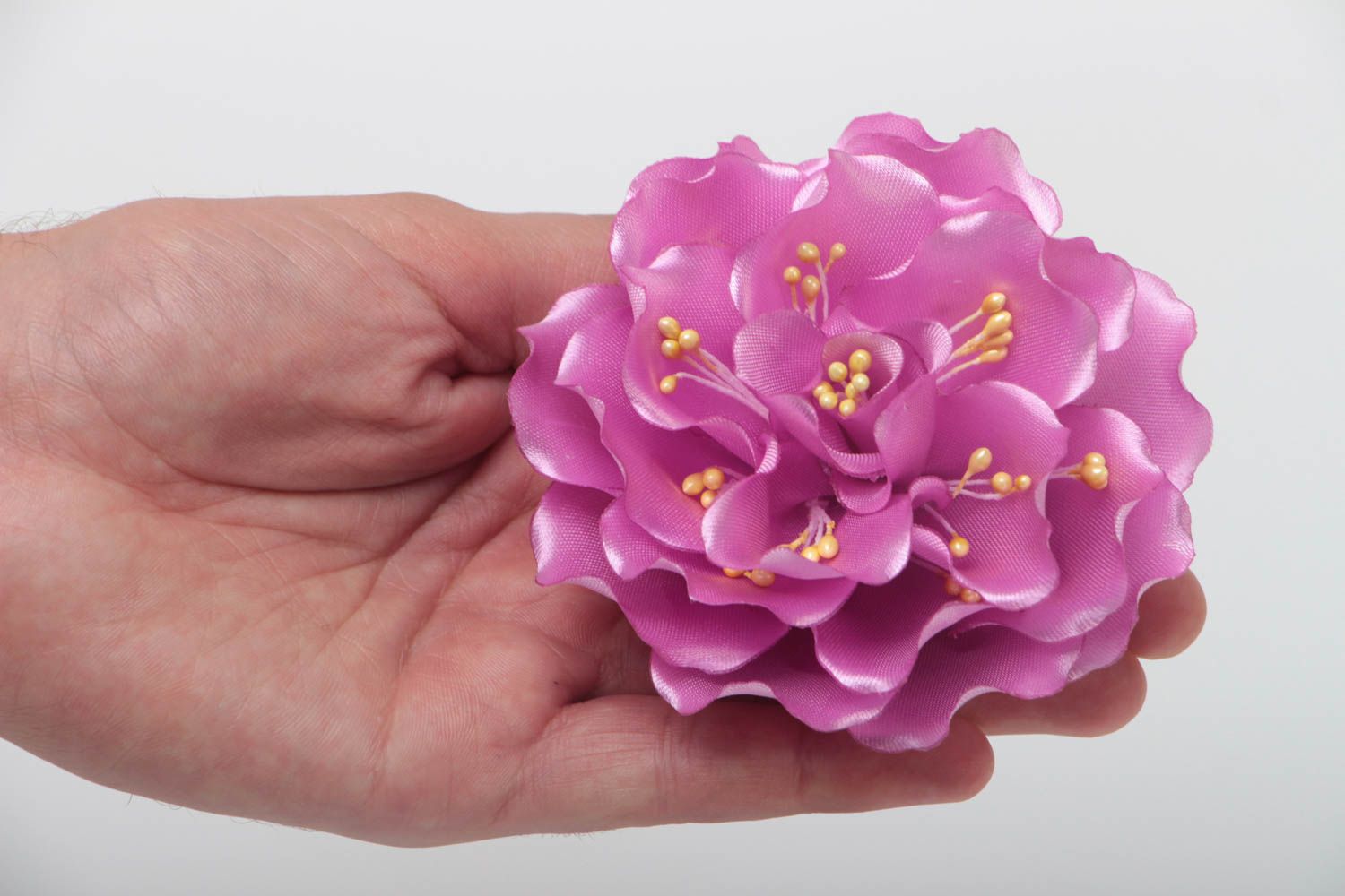 Bunter Stoff Haargummi aus Atlasbändern mit Blume handmade Accessoire foto 5