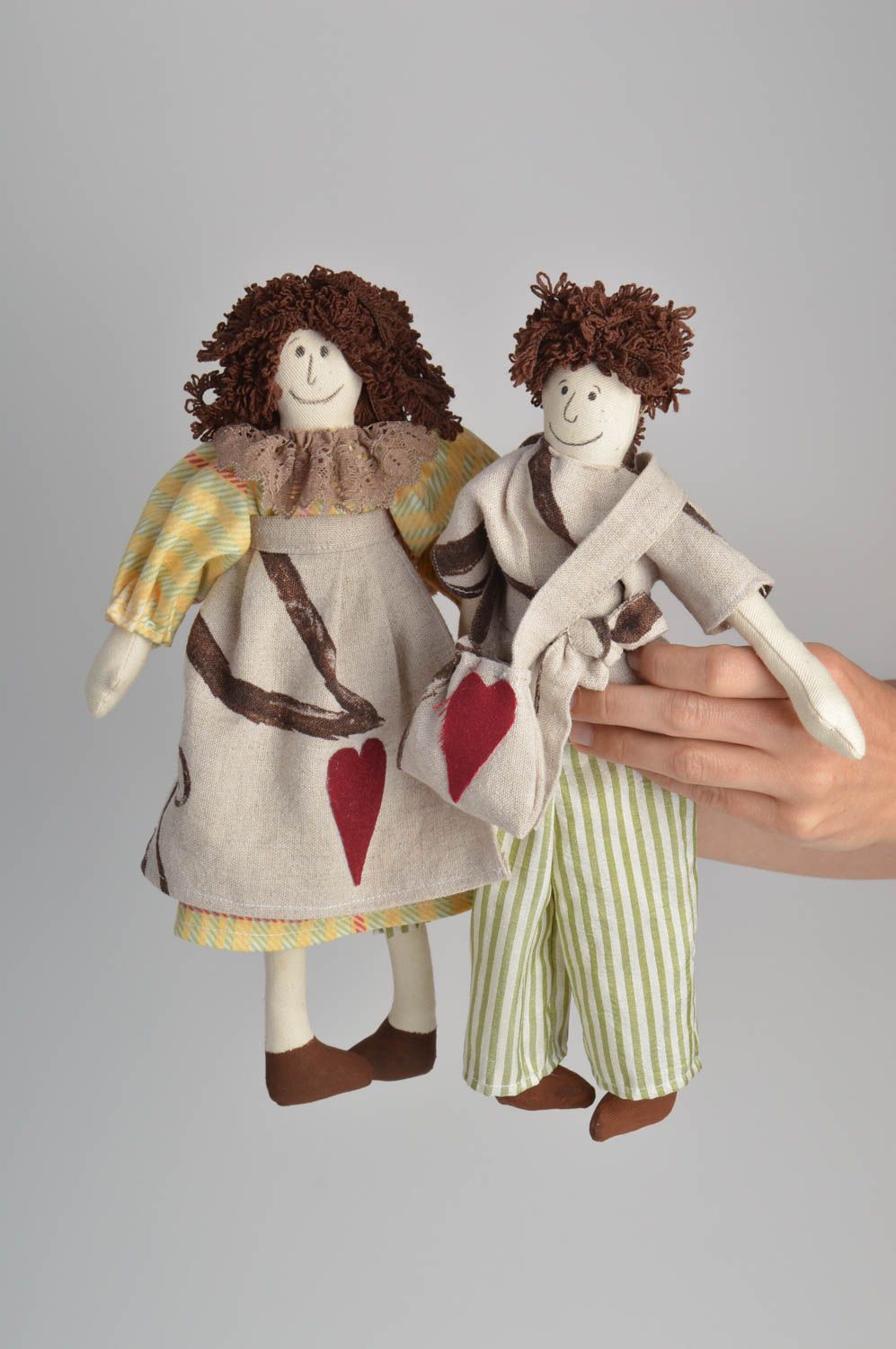 Handmade designer fabric soft dolls boy and girl for interior decor and children photo 4