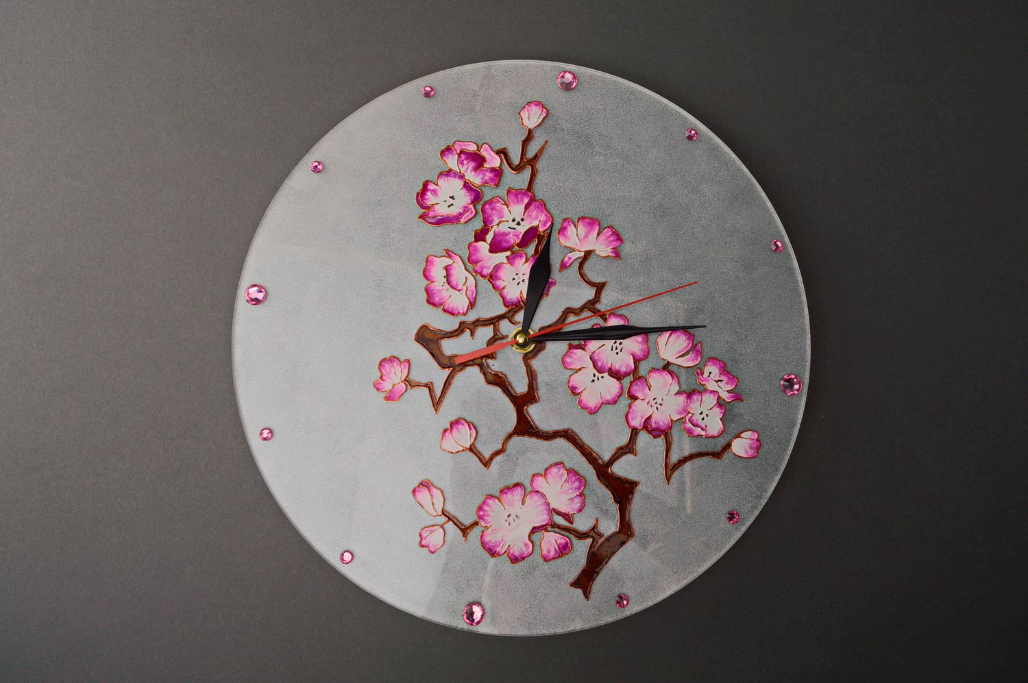 Handmade painted glass clock Sakura photo 1