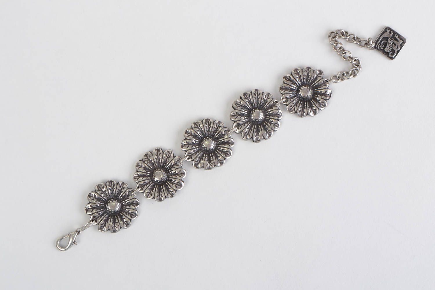 Beautiful handmade women's metal bracelet with unusual design Camomiles photo 4