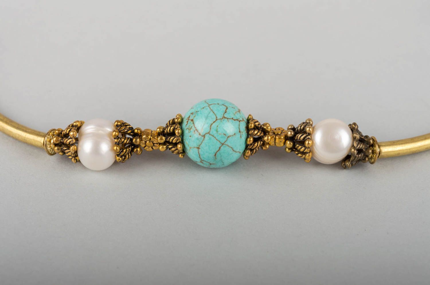 Stilvolles handgemachtes schönes Perlen Collier mit Türkis Designer Halskette foto 4