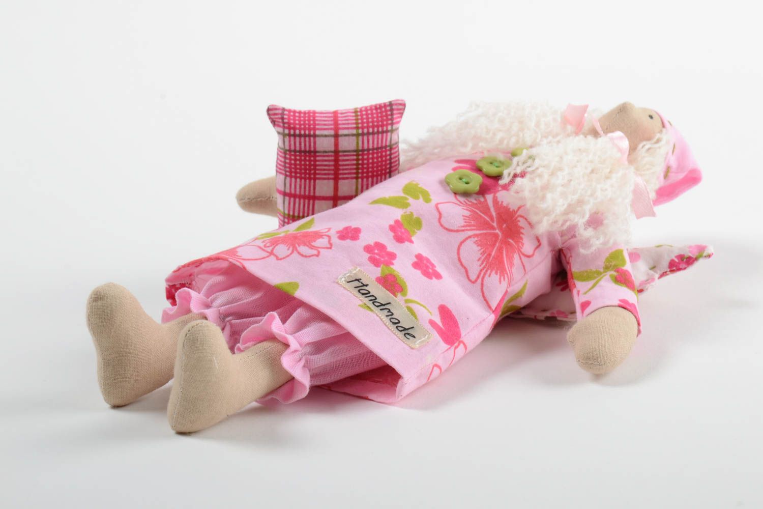Ange en tissu fait main en coton rose jouet de créateur original pour enfant photo 5