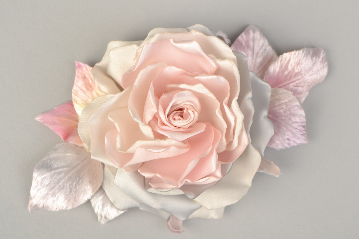 Beautiful handmade women's light fabric flower brooch for blouse Rose photo 3