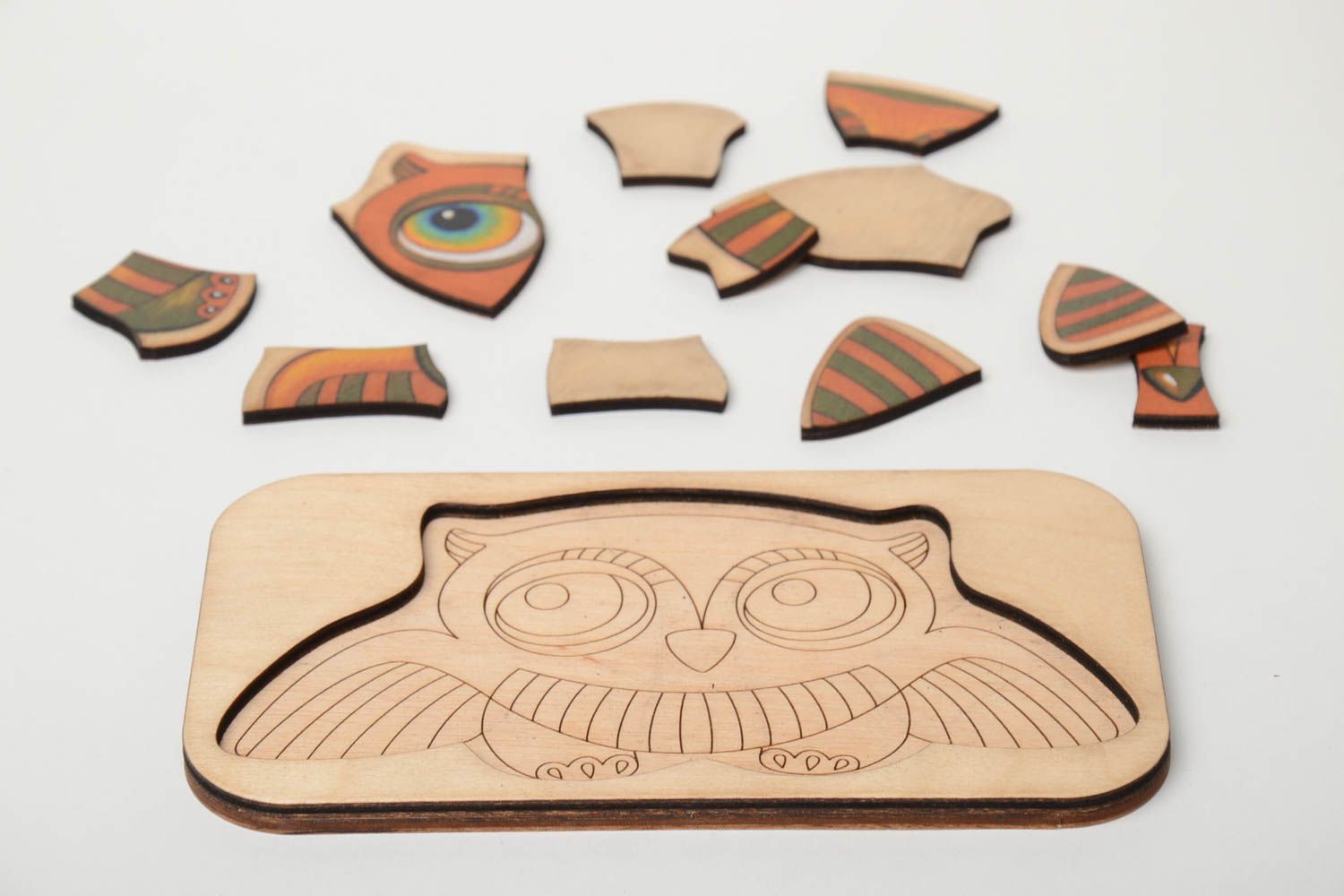 Unusual beautiful handmade children's plywood puzzle toy Owl photo 2