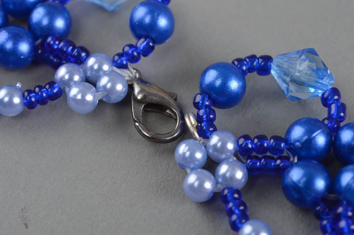 Glasperlen Collier in Blau ajour schön Designer Halsschmuck Kette handgemacht foto 3