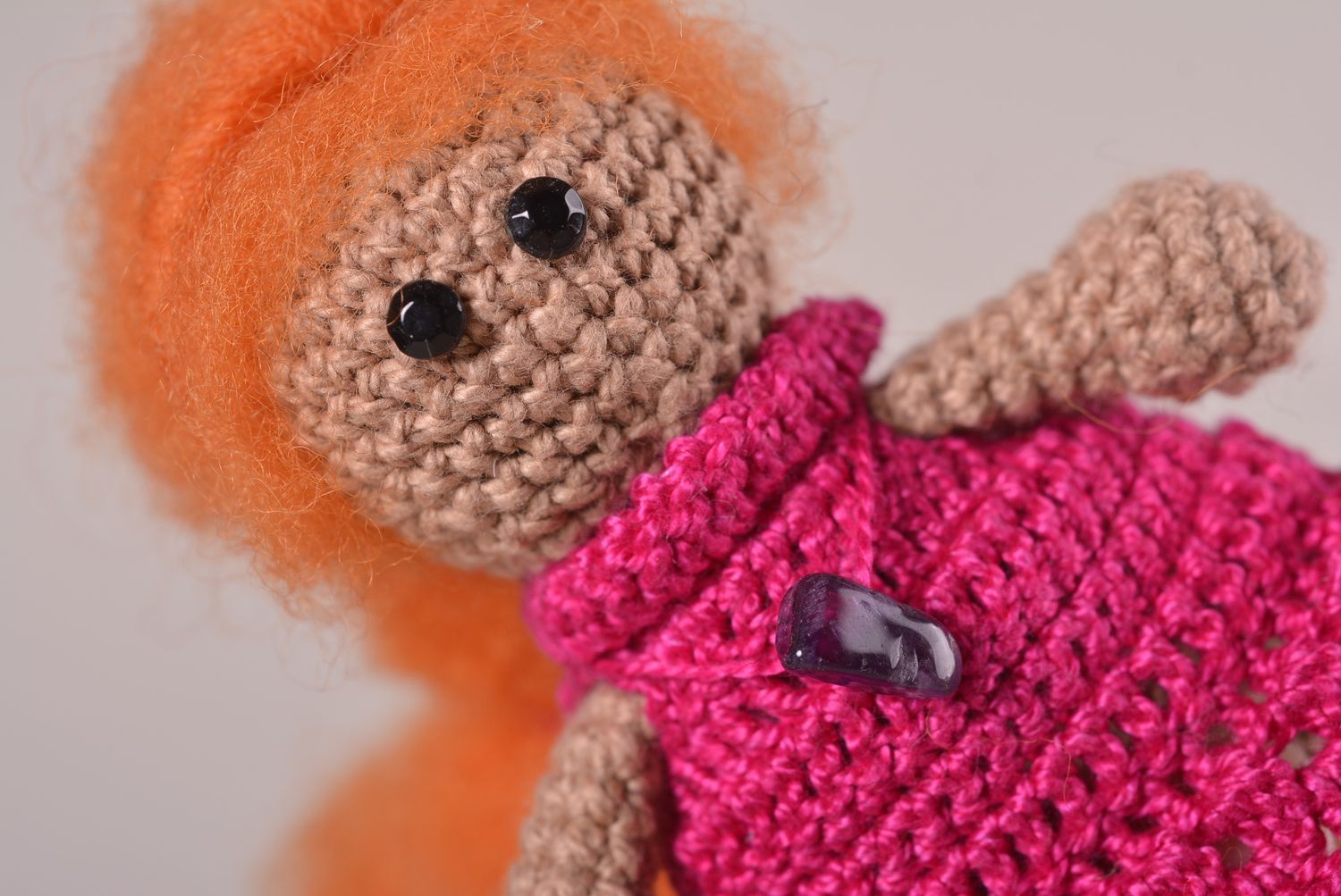 Мягкая игрушка кукла ручной работы кукла крючком в розовом платье красивая фото 3