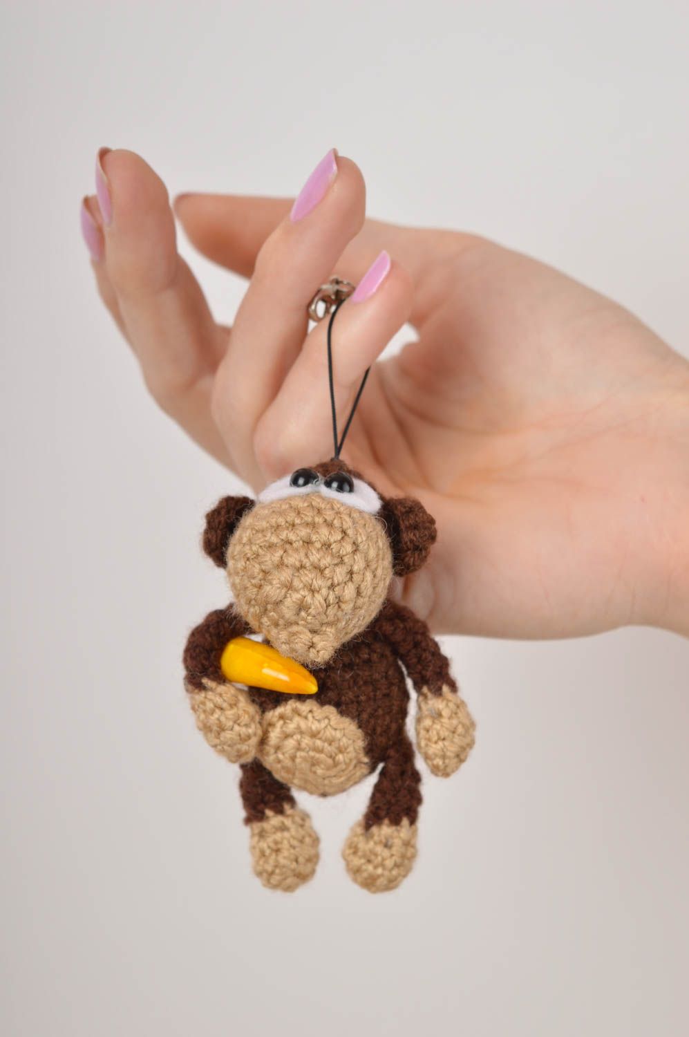 Handmade Kuscheltier Affe Anhänger für Schlüssel gehäkeltes Spielzeug klein foto 1