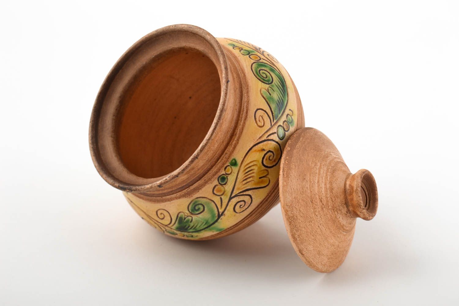 Keramik Topf handmade Ton Geschirr Topf mit Deckel Küchen Zubehör bemalt foto 4