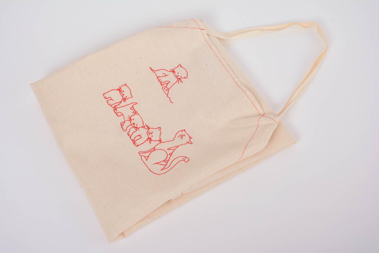 Female white apron made of semi linen fabric with handmade embroidery Cats photo 4