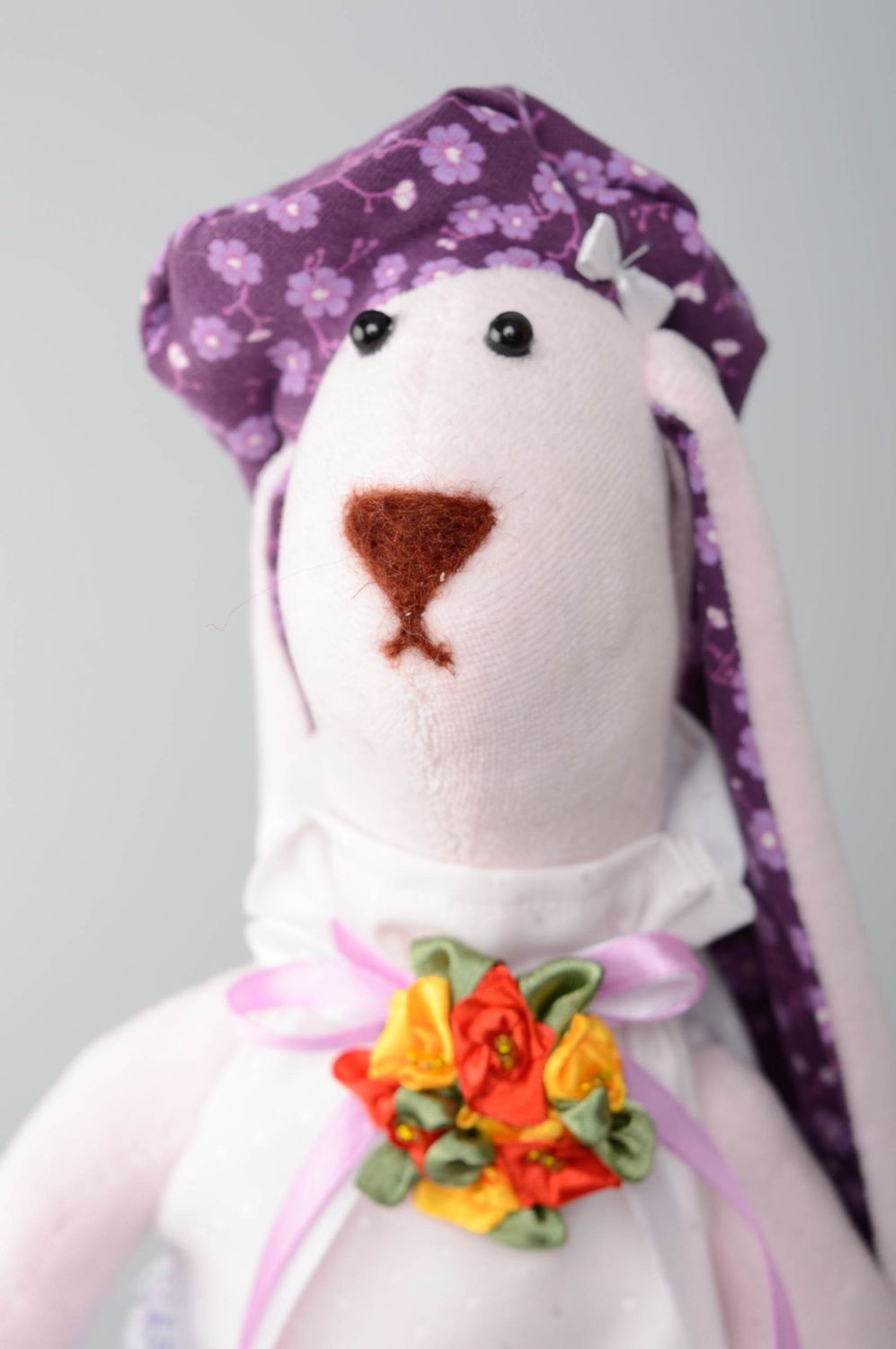 Handmade fabric toy Rabbit in Beret photo 2