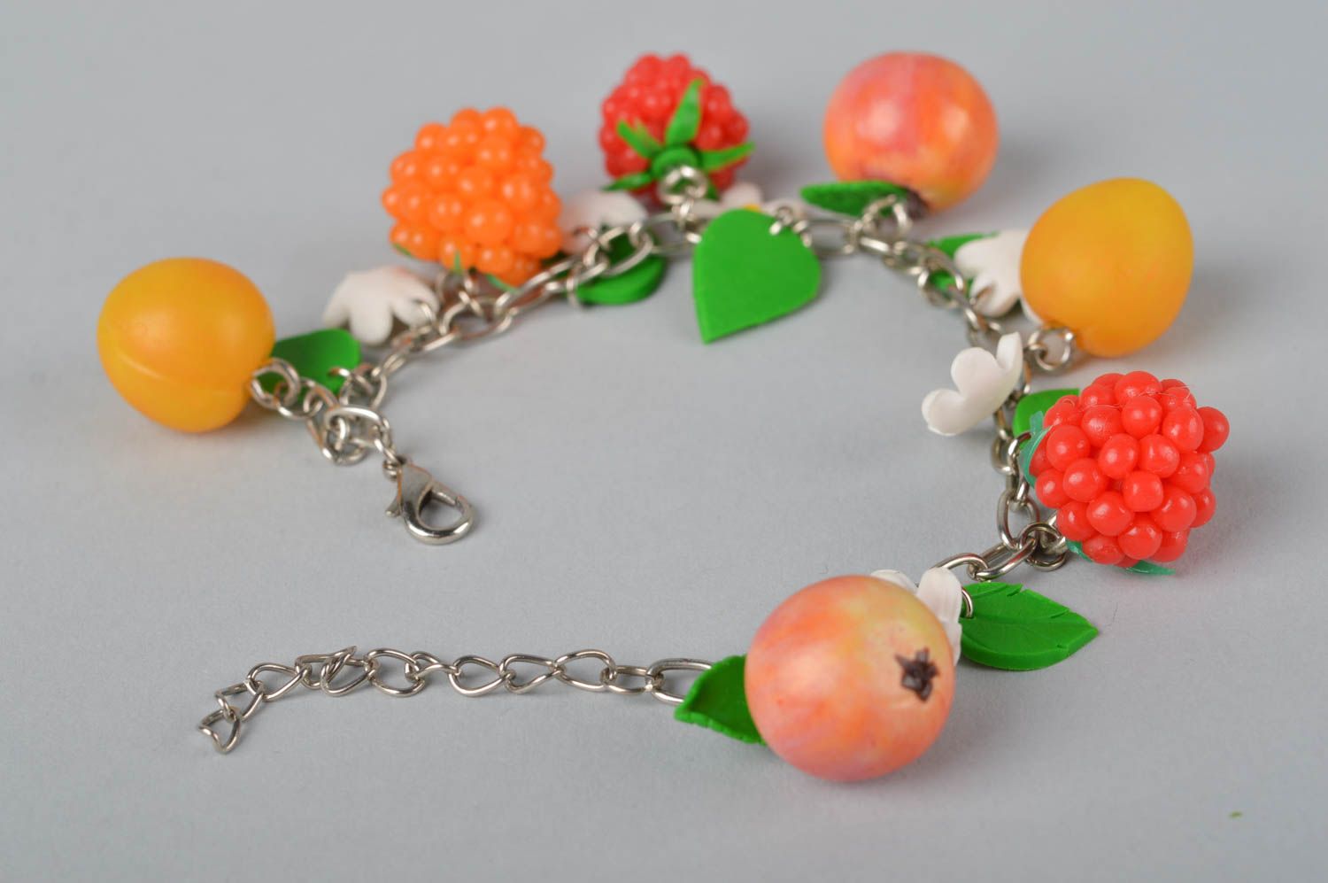 Handmade plastic bracelet with berries bracelet with charms made of polymer clay photo 5