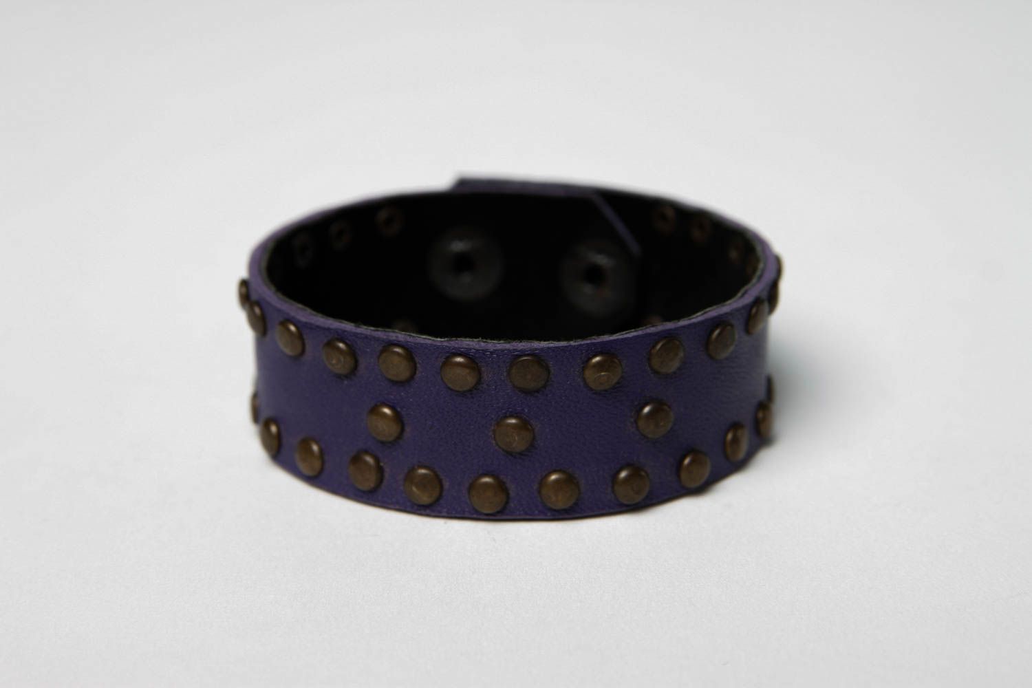Bracelet cuir Bijou fait main bleu foncé Accessoire tendance style casual photo 3