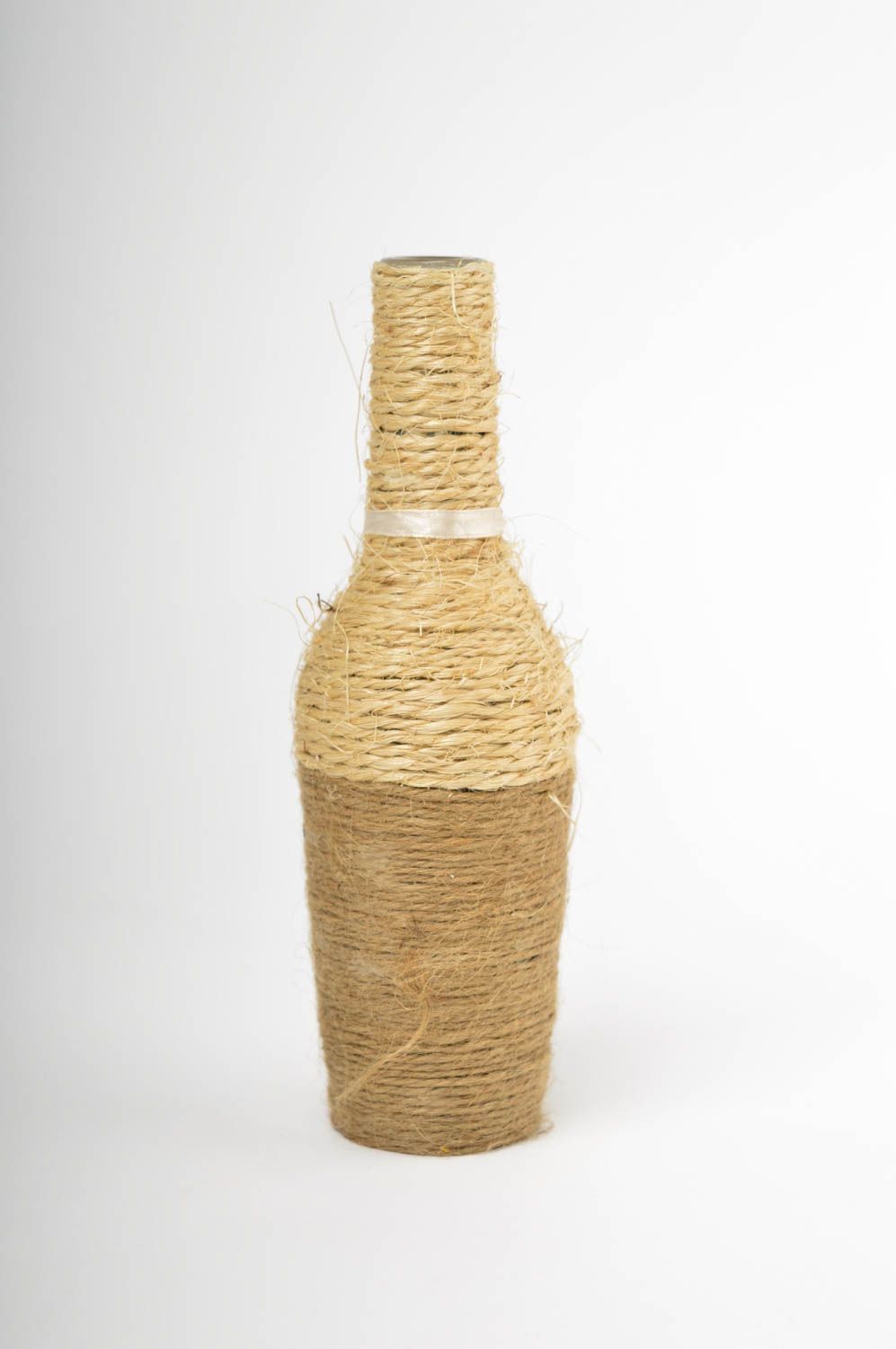 8 inches  glass bottle shape decorated with twine handmade vase 0,56 lb photo 4