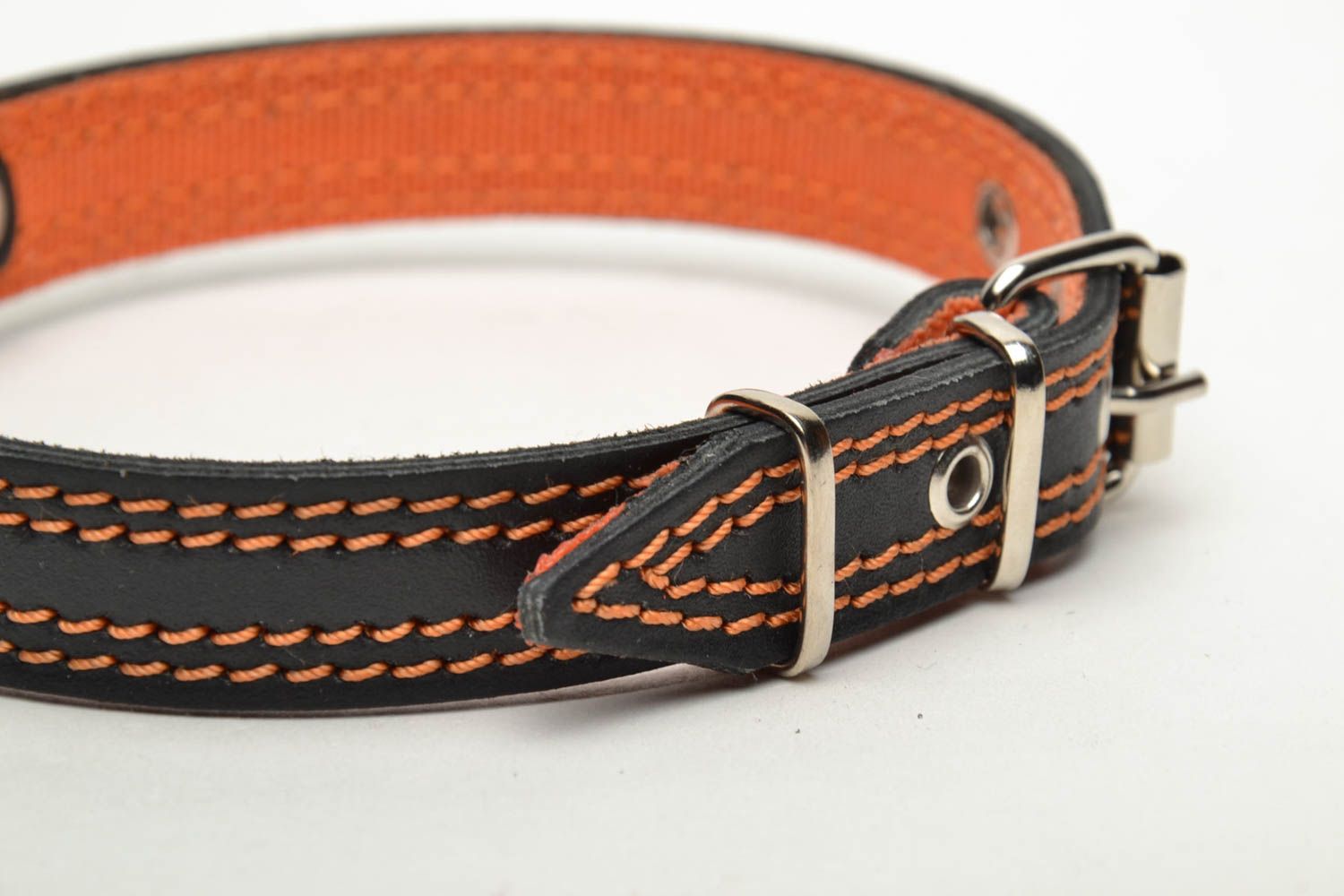 Black and orange handmade dog collar photo 3