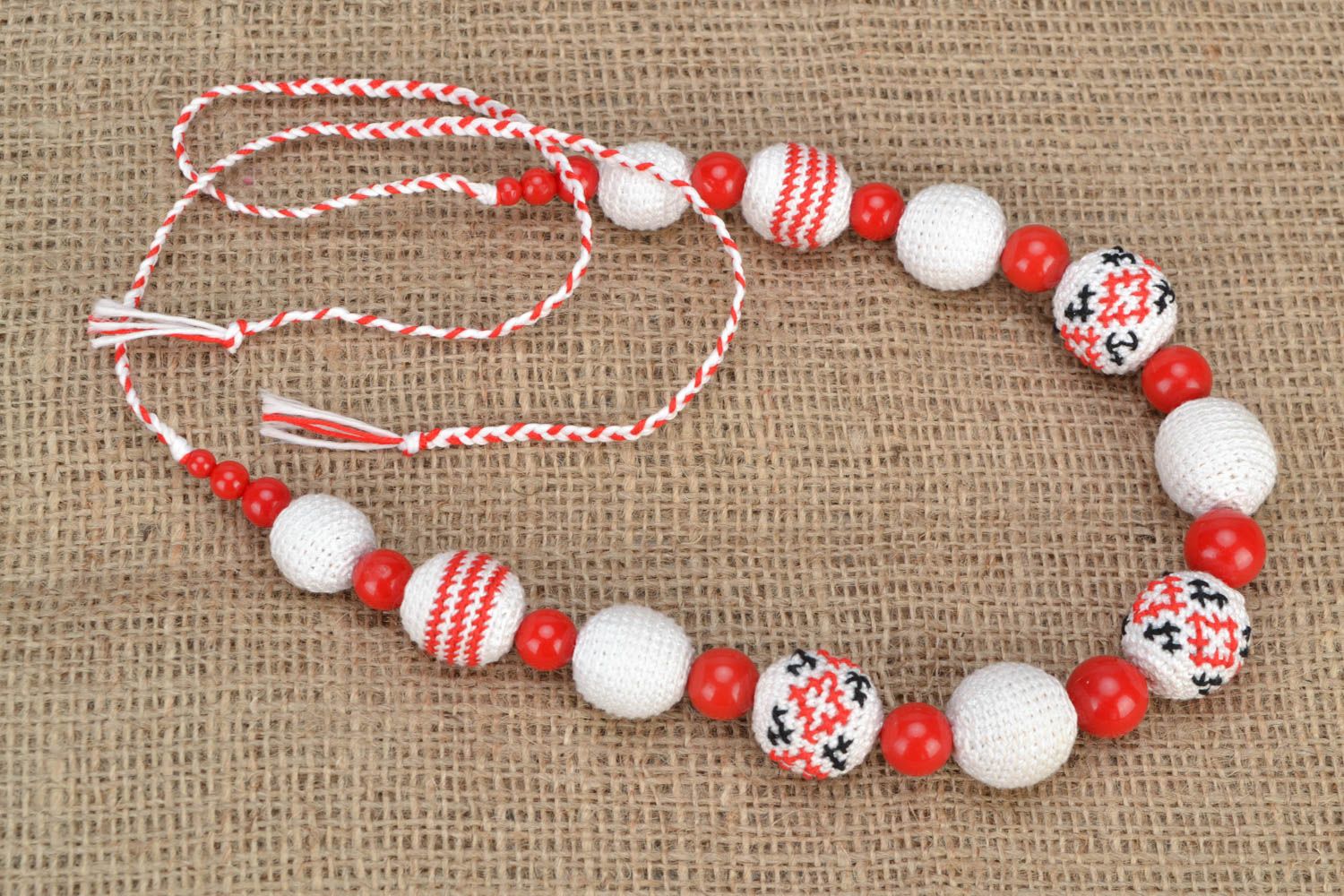 Unusual beautiful handmade designer textile bead necklace in ethnic style photo 2