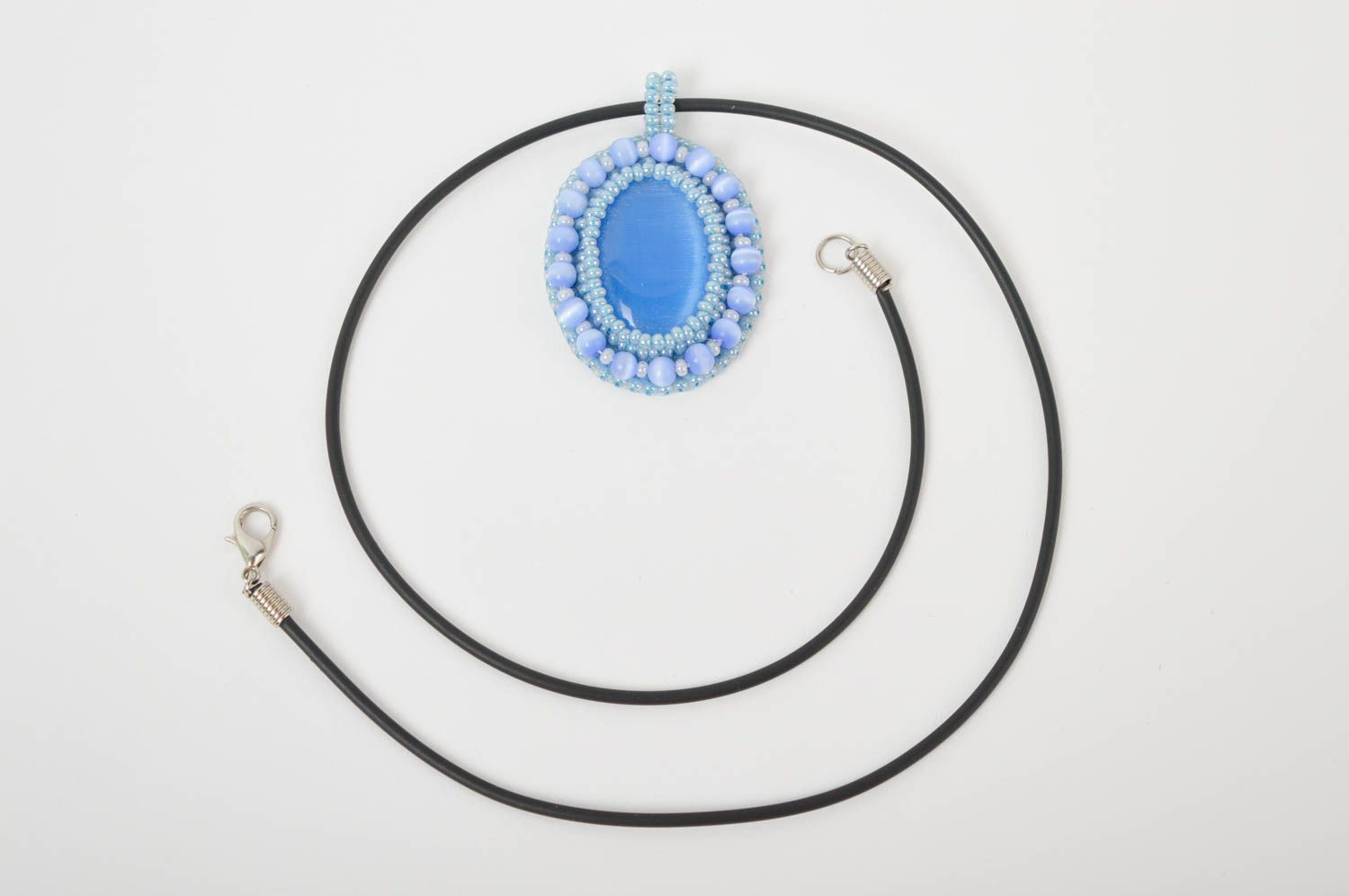 Кулон ручной работы голубое украшение на шею на шнурке модная бижутерия фото 4