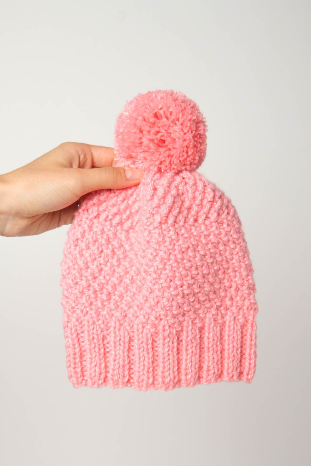 Handmade beautiful pink cap knitted designer cap stylish cute accessory photo 2