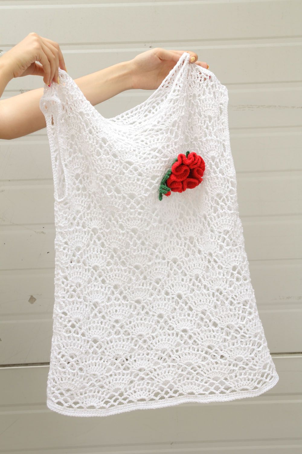 Haut blanc tricoté en coton fait main photo 5