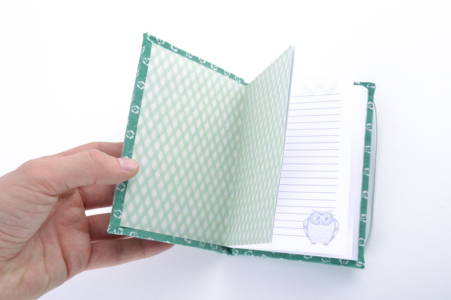 Handmade schönes Notizbuch mit weichem Umschlag und Eule Motiv foto 5