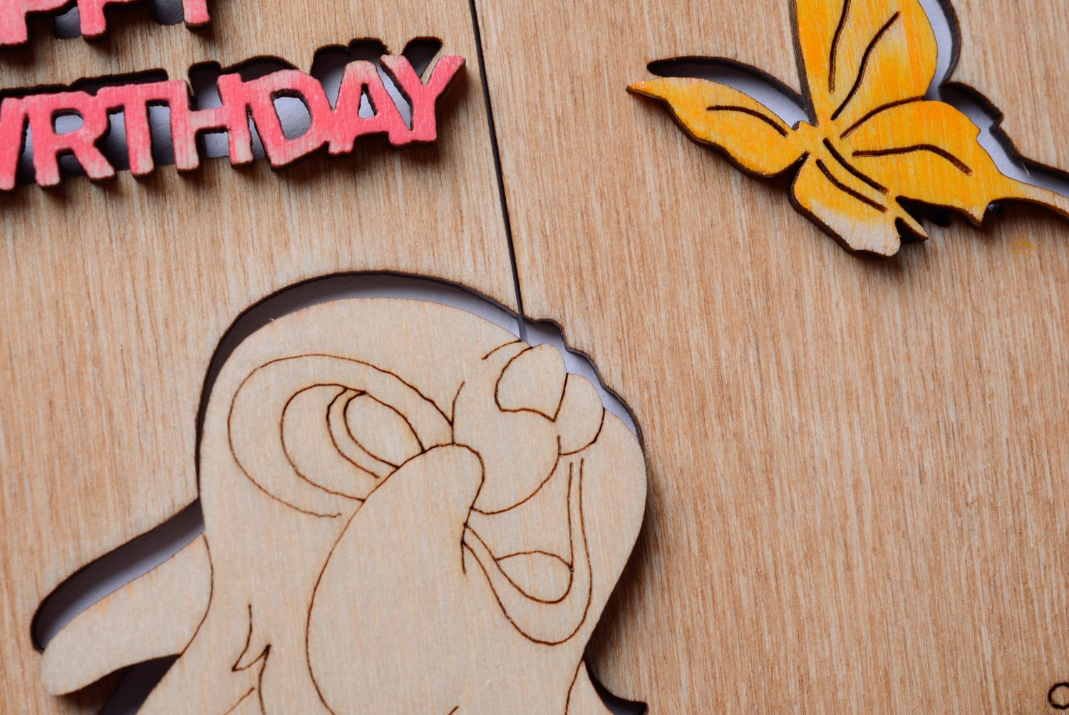 Carte d'anniversaire en bois faite main originale pour enfant Happy birthday photo 3