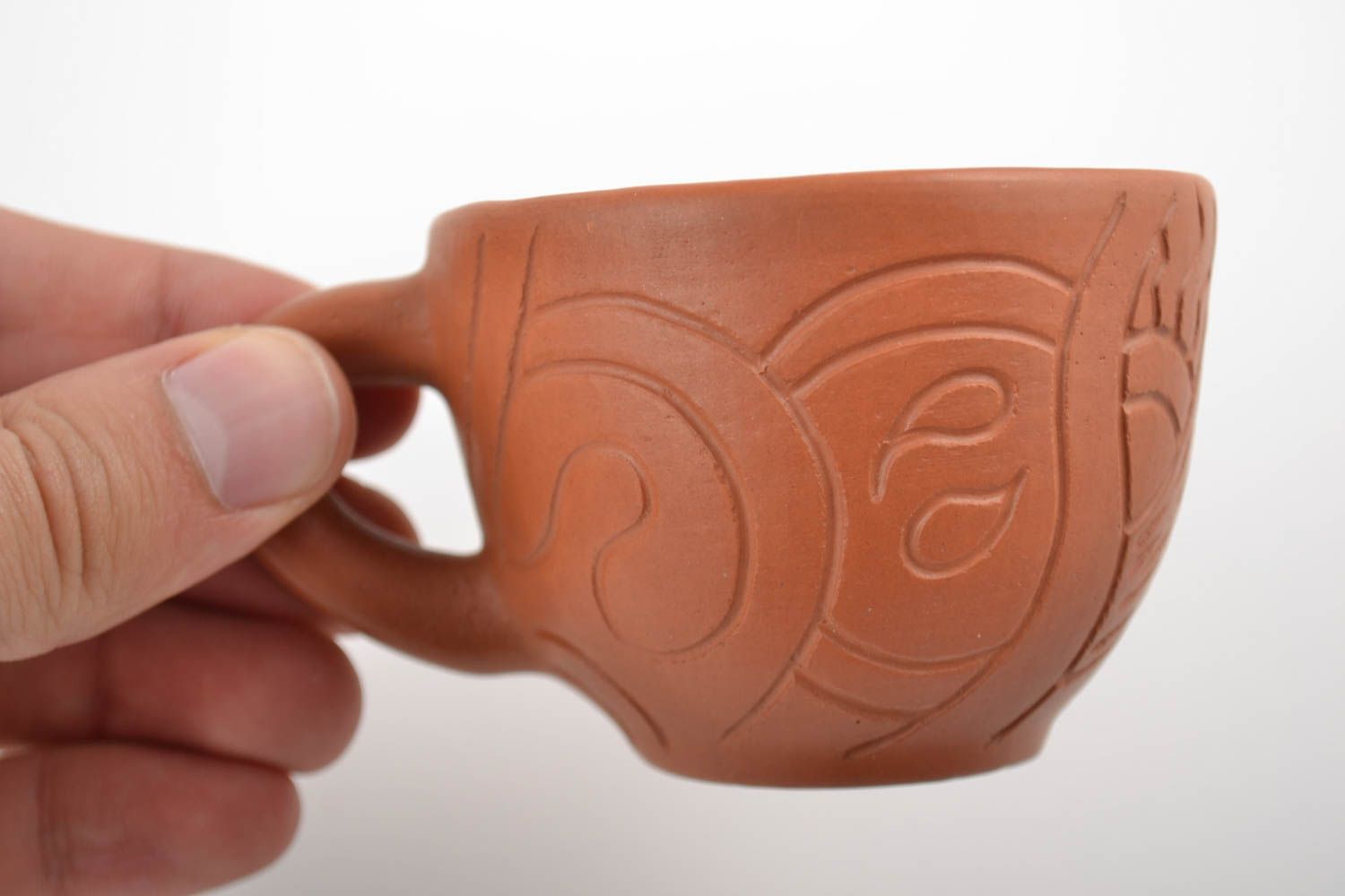 Clay cup Mexico terracotta color 3 oz with handle photo 2