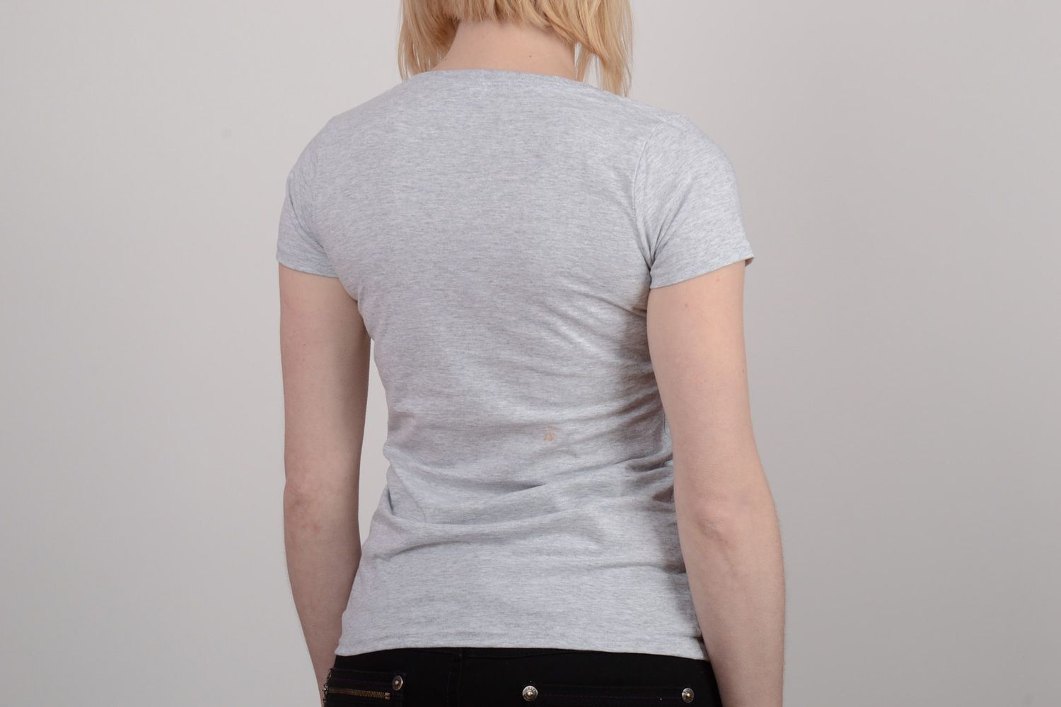 T-shirt gris avec chat orange fait main en coton original pour homme ou femme photo 5