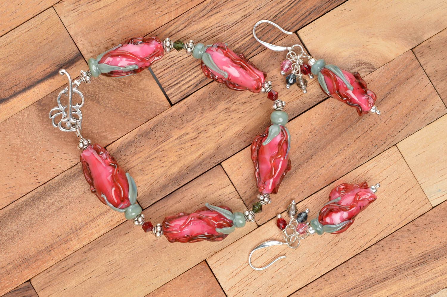 Handmade jewelry set glass jewelry dangling earrings bead bracelet gifts for her photo 3