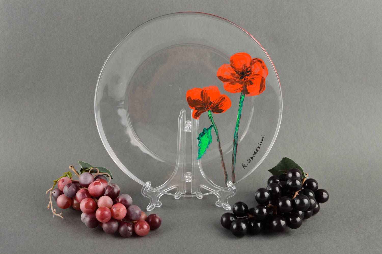 Assiette décorative en verre faite main avec coquelicots Déco originale photo 1