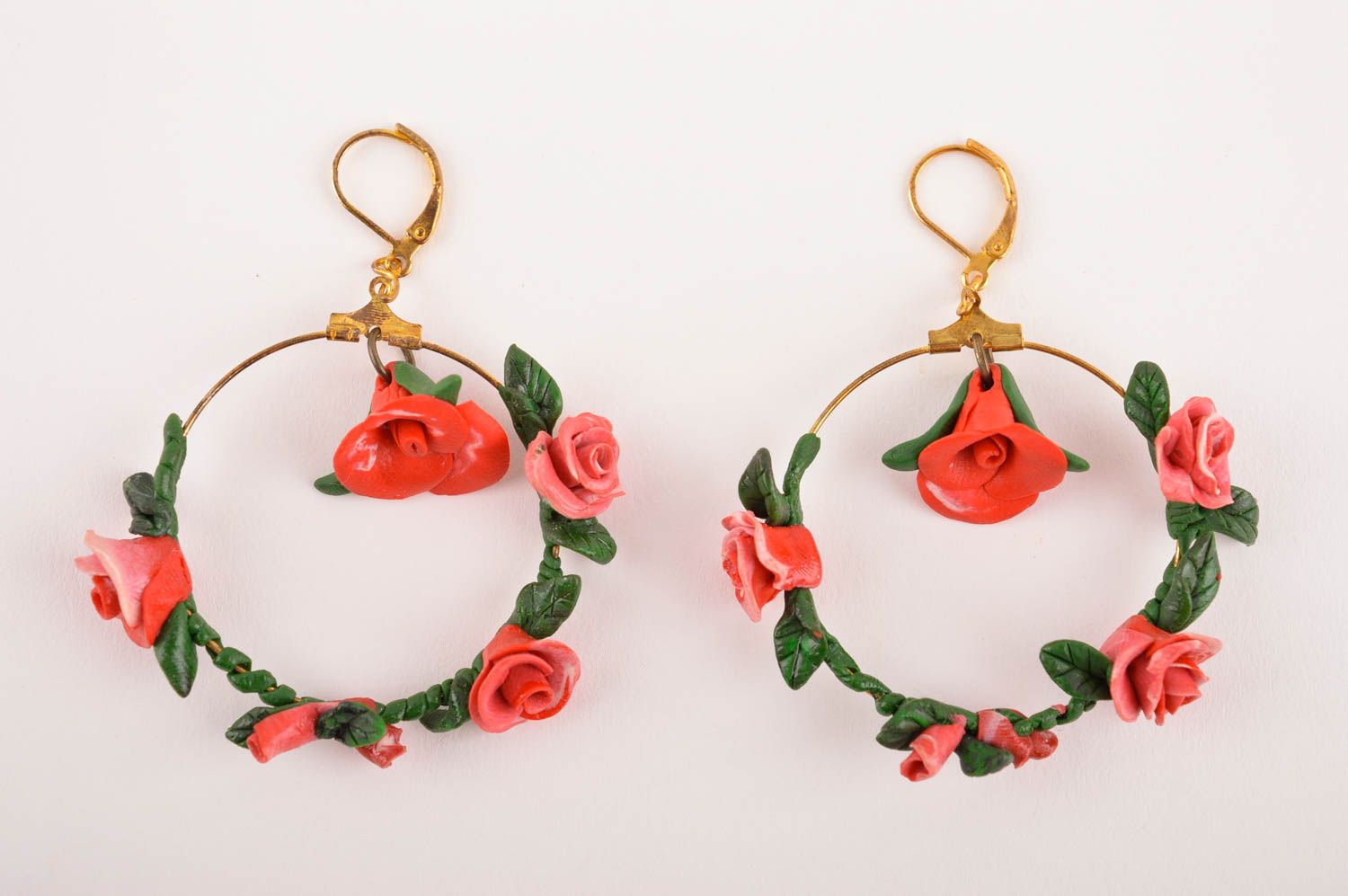 Handmade Blumen Ohrringe Designer Schmuck Accessoire für Frauen grelle Rosen foto 3