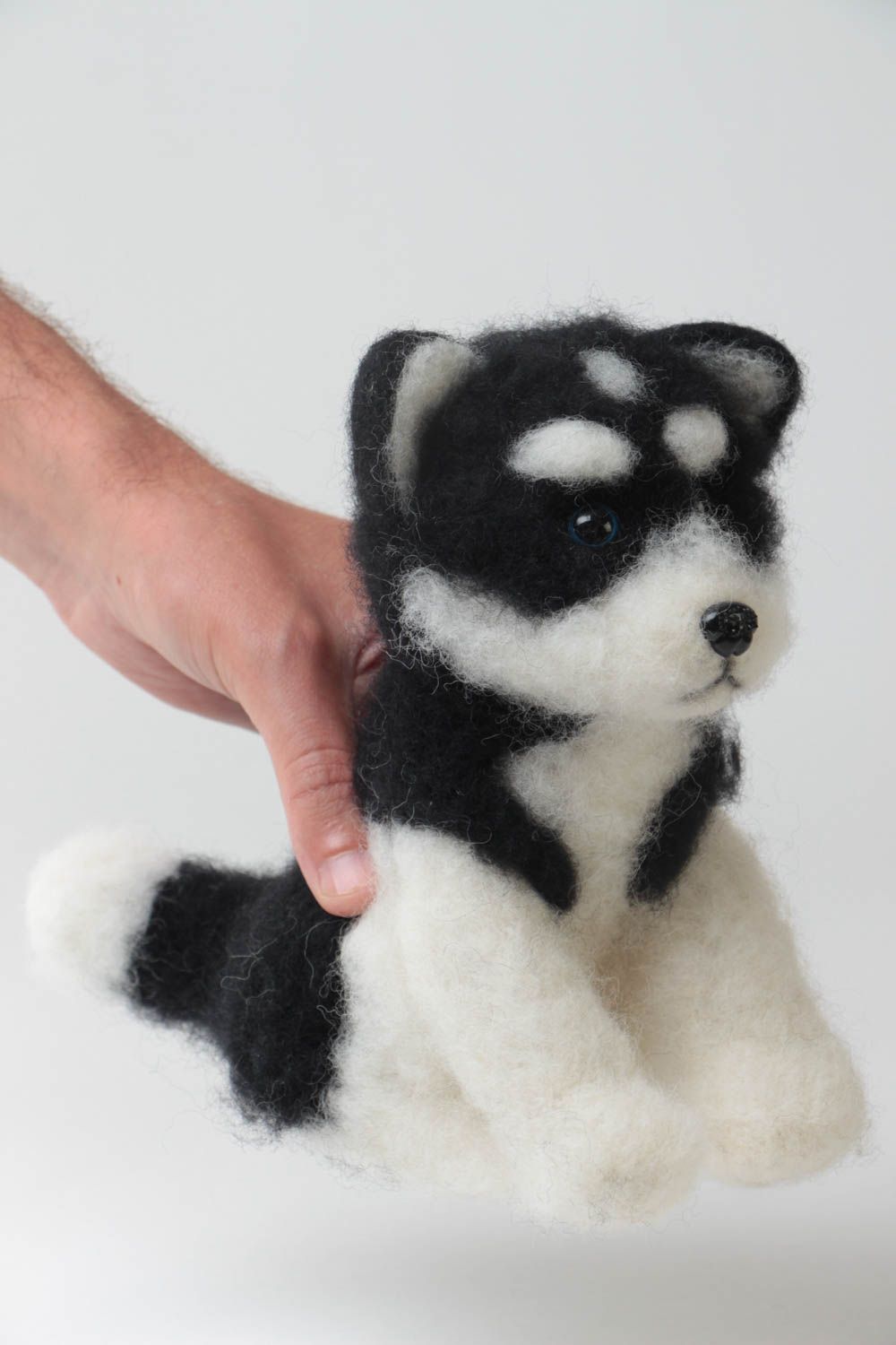 Children's nice handmade felted wool toy dog Husky beautiful collectible photo 5