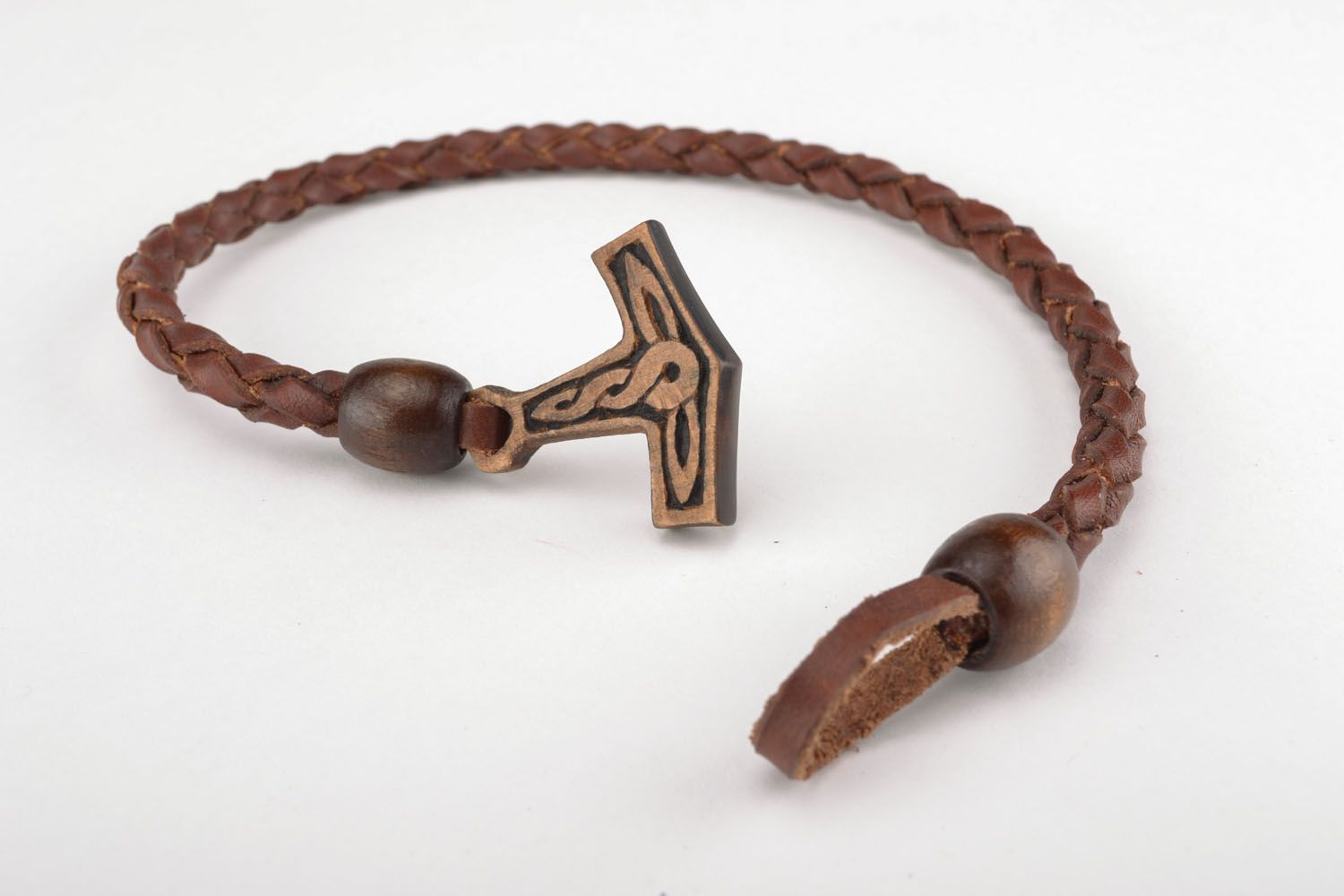 Handmade leather bracelet Thor's Hammer photo 1