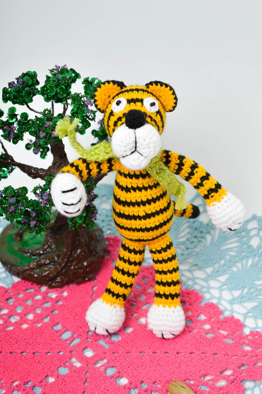 Мягкая игрушка тигр ручной работы игрушка животное смешная вязаная игрушка фото 1