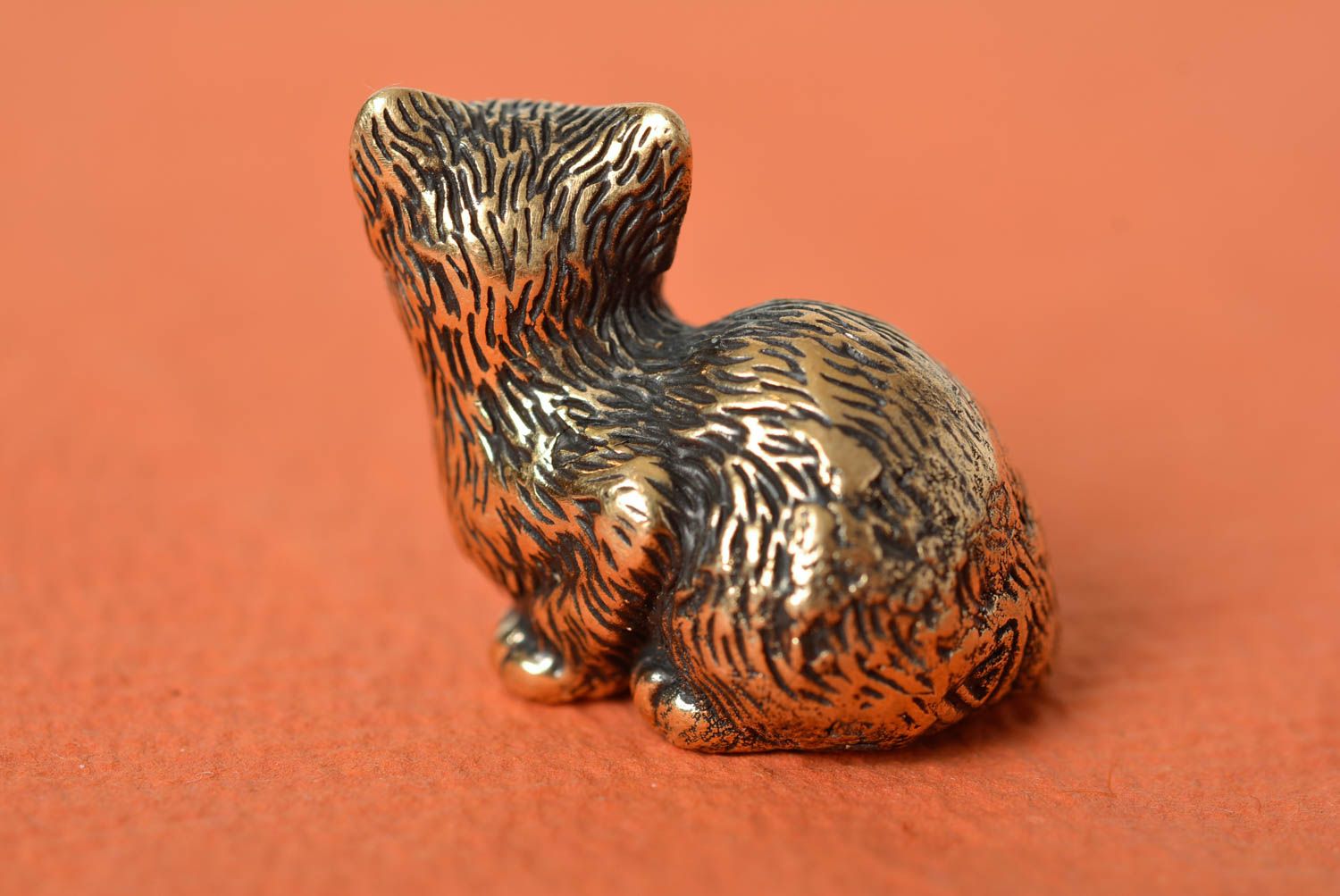 Unusual handmade miniature cast bronze statuette of cat for home decor photo 5
