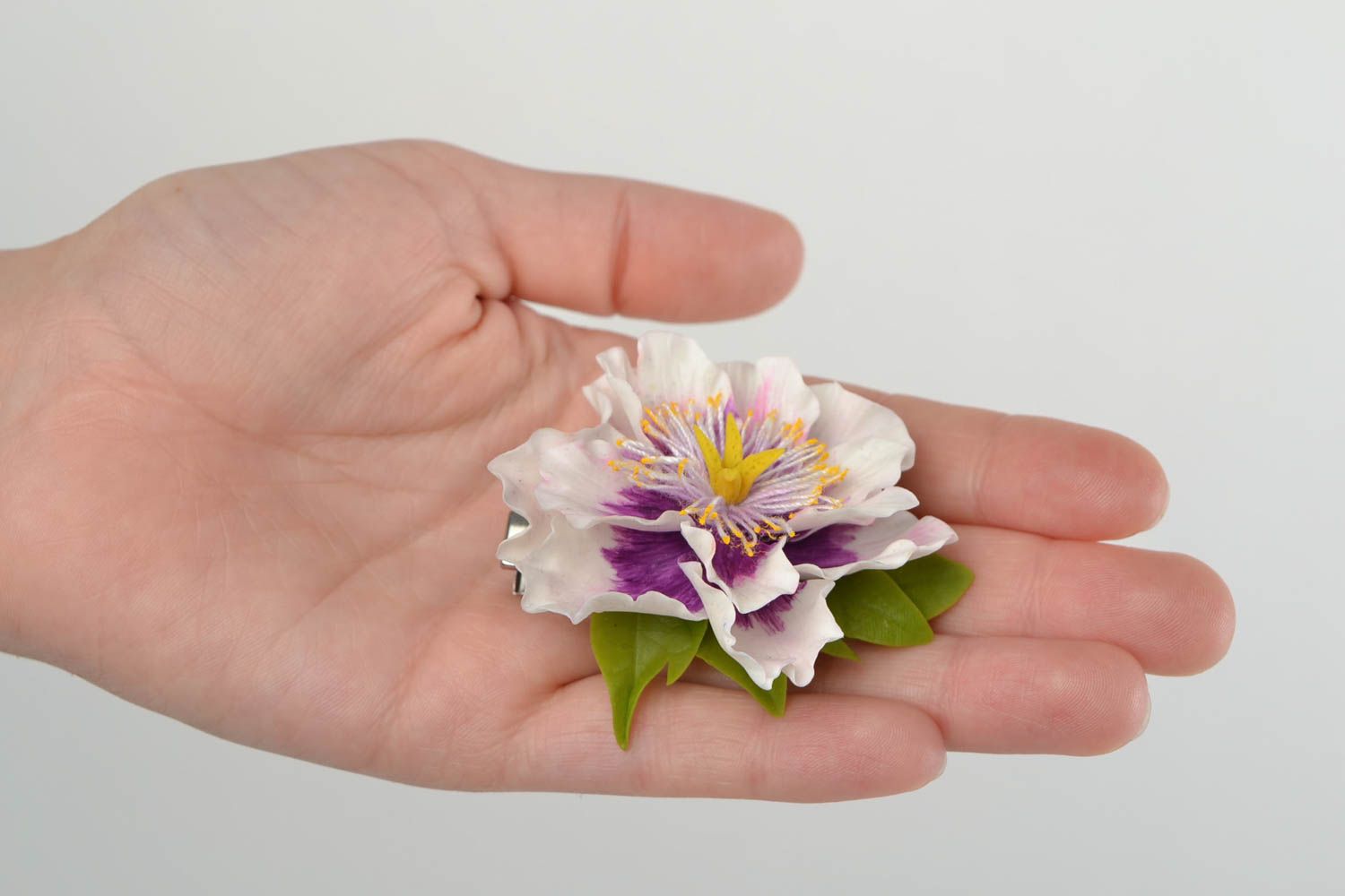 Beautiful flower hair clip hand made of cold porcelain Anemona designer jewelry photo 2
