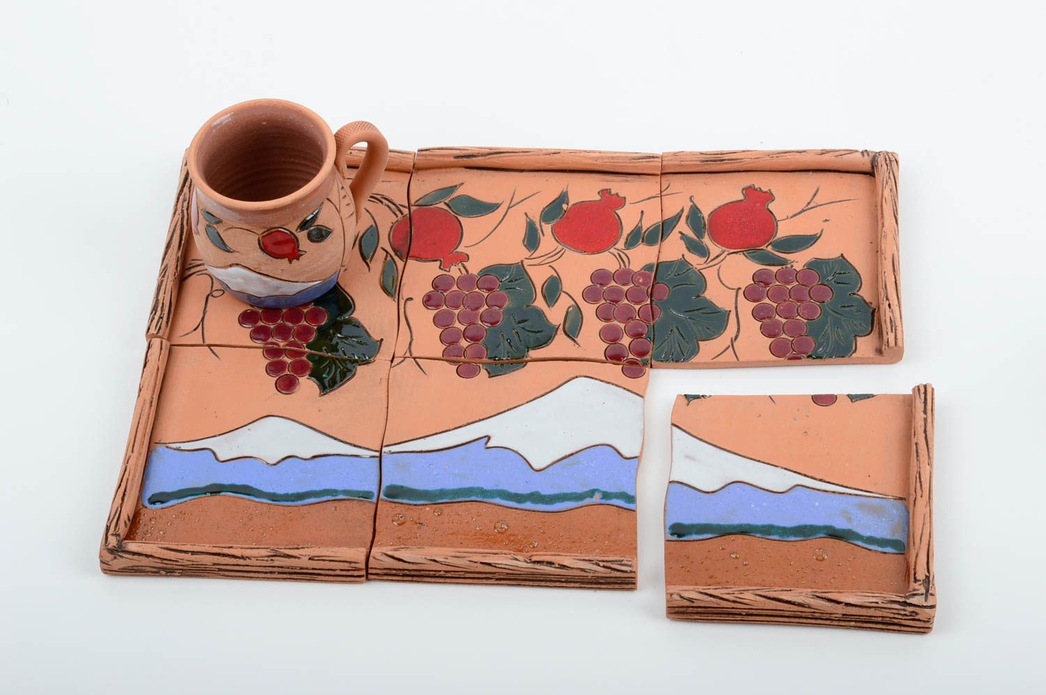 Set de Tasses et soucoupes faites main Vaisselle céramique peinte 6 ensembles photo 4