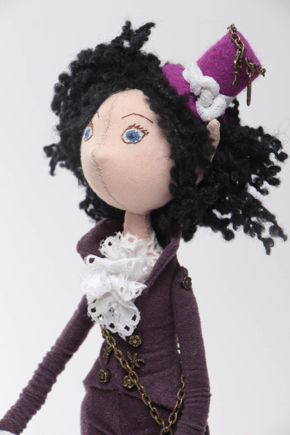Textil Puppe für Interieur Elf auf Untersetzer aus Stoff handgemacht für Dekor foto 3