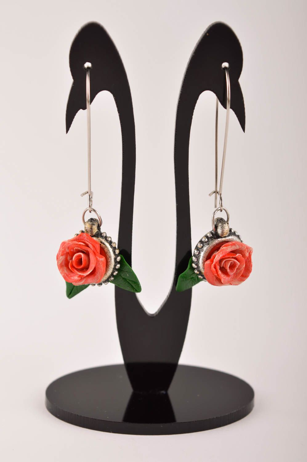 Украшение ручной работы модные серьги элитная бижутерия оранжевые розы фото 2