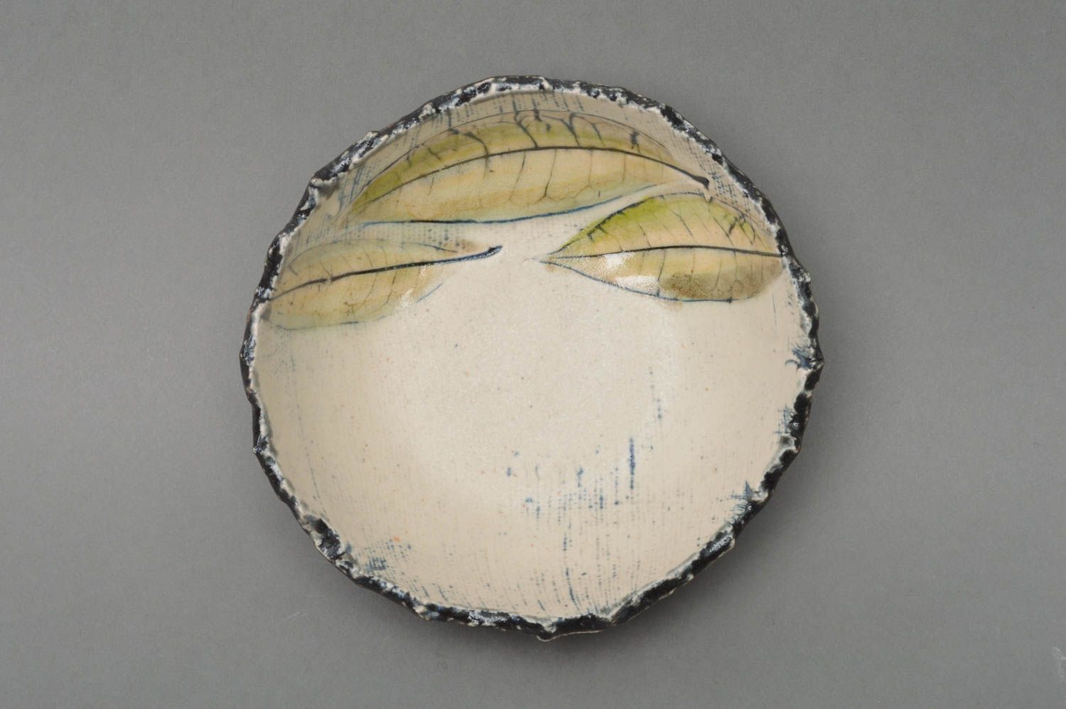 Фарфоровый салатник лепной покрытый глазурью ручной работы в осеннем стиле фото 2