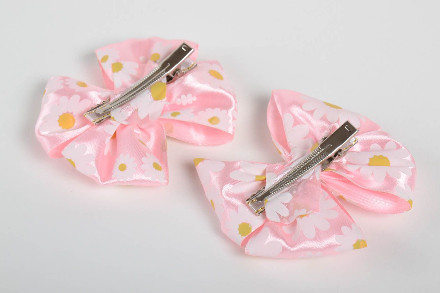 Unusual handmade bow hair clips for kids hair bow textile barrettes gift ideas photo 3