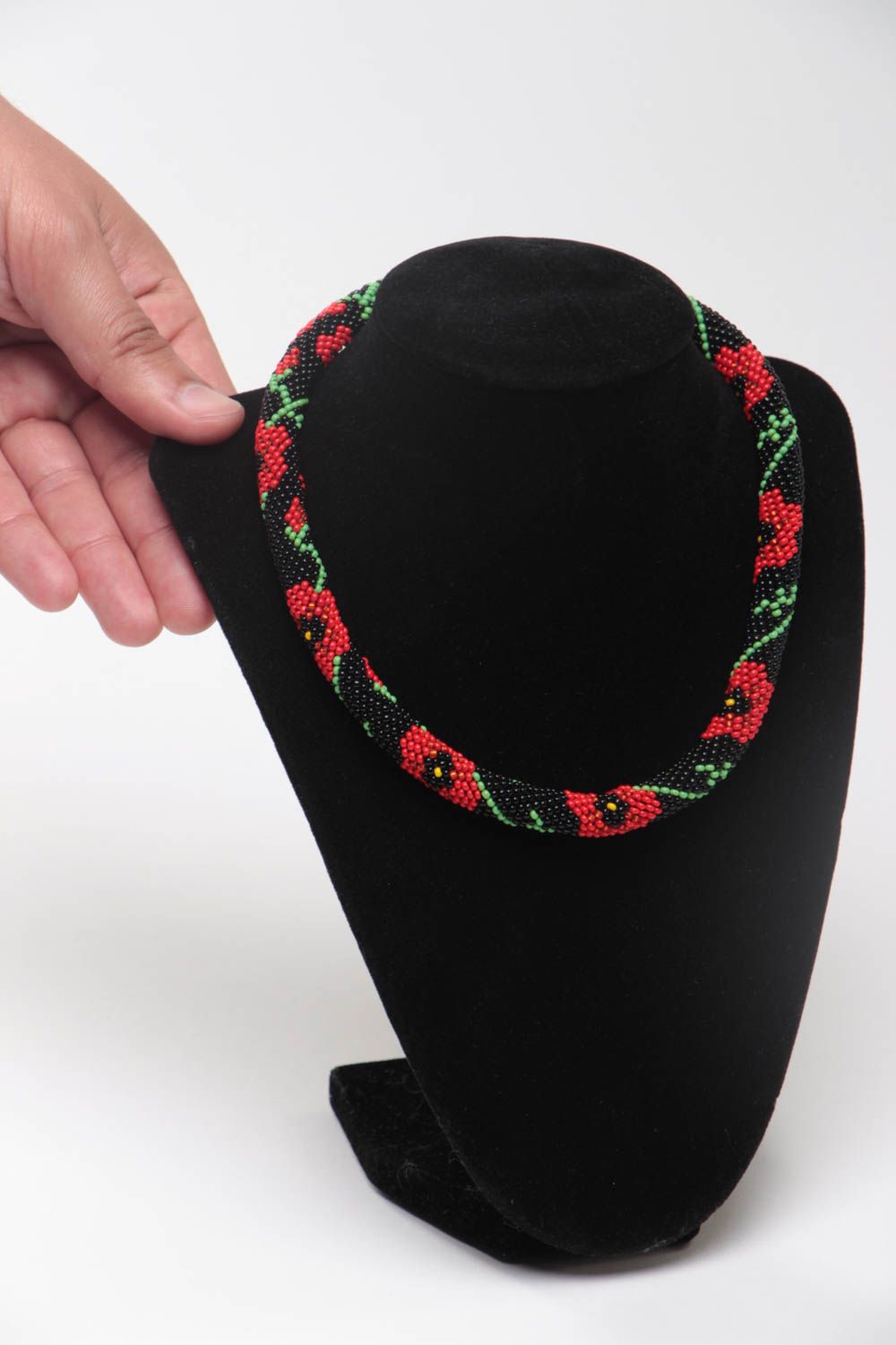 Glasperlen Collier Litze mit Blumen für junge Frauen Halskette handgemacht foto 5