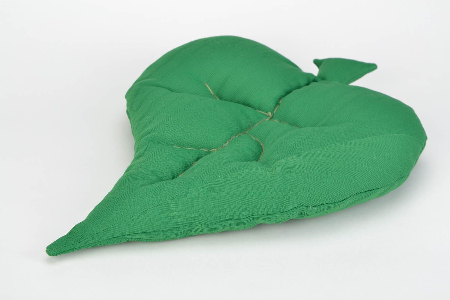 Handmade green viscose and felt designer sitting pillow in the shape of leaf photo 3